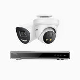 H800X - 4K 8 Channel PoE Security System with 1 Bullet & 1 Turret Cameras, 1/1.8'' BSI Sensor, f/1.6 Aperture (0.003 Lux), Siren & Strobe Alarm,Two-Way Audio, Human & Vehicle Detection, Perimeter Protection, Works with Alexa, All-Metal Housing